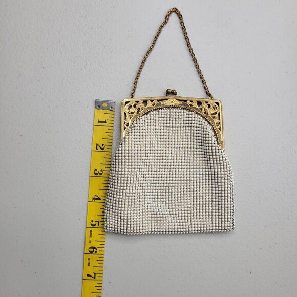 Whiting & Davis White Enameled Mesh Bag Vintage 50's Gold Metal Frame Chain USA - Picture 5 of 16